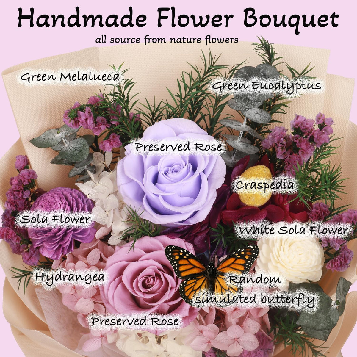 Preserved Flowers Bouquet, Purple Roses Forever Flowers for Delivery