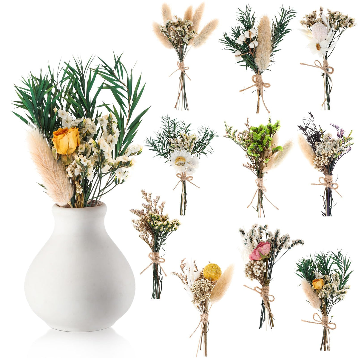 Nuanchu 10 Pcs Mini Dried Flower, Boho Bouquet for Crafts, Popular Styles