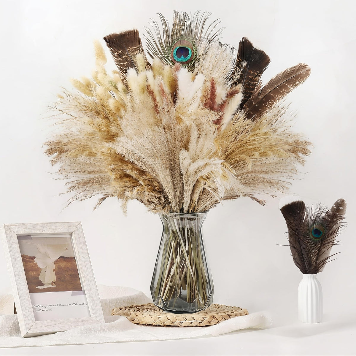 Bpole Dried Pampas Grass Bouquet -92 Pcs 11-13inch 9 Styles Boho Decor