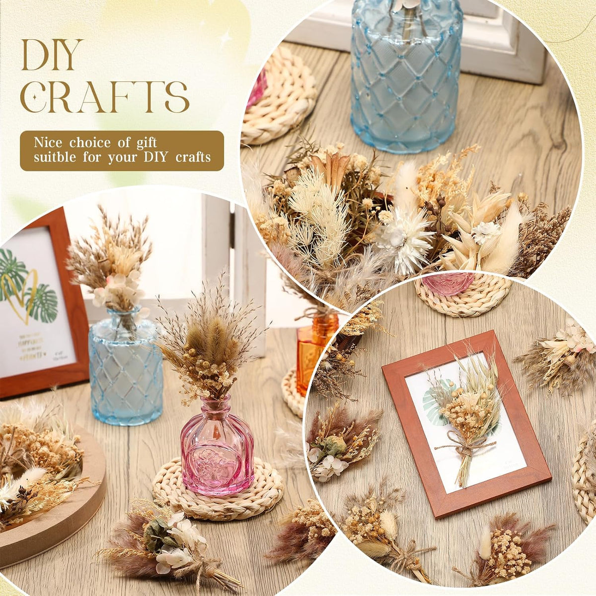 Layhit 12 Pcs Mini Dried Flower Bouquet Boho for Wedding,Rustic
