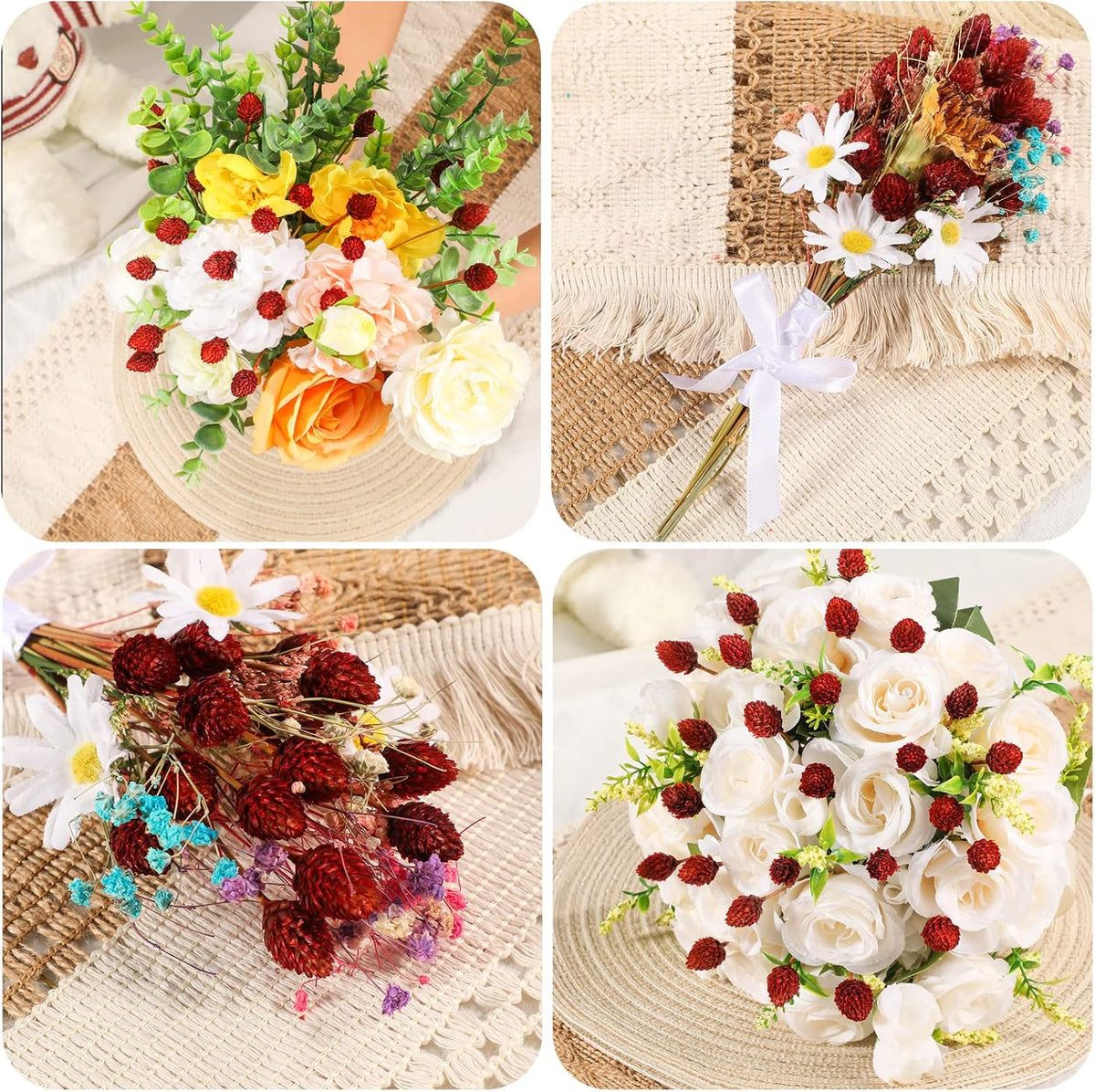 Rtteri 60 Pcs Red Dried Fall Flowers with Stems for Vase Bouquet Bulk