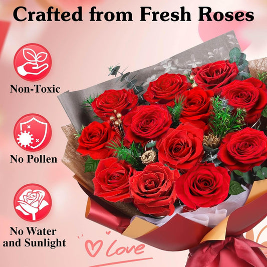 ADDWel 12 Preserved Real Roses Bouquet for Her, Forever Red Flowers with LED Lights, Anniversary Birthday Gifts for Wife Girlfriend Mom, Elegant Home Decor