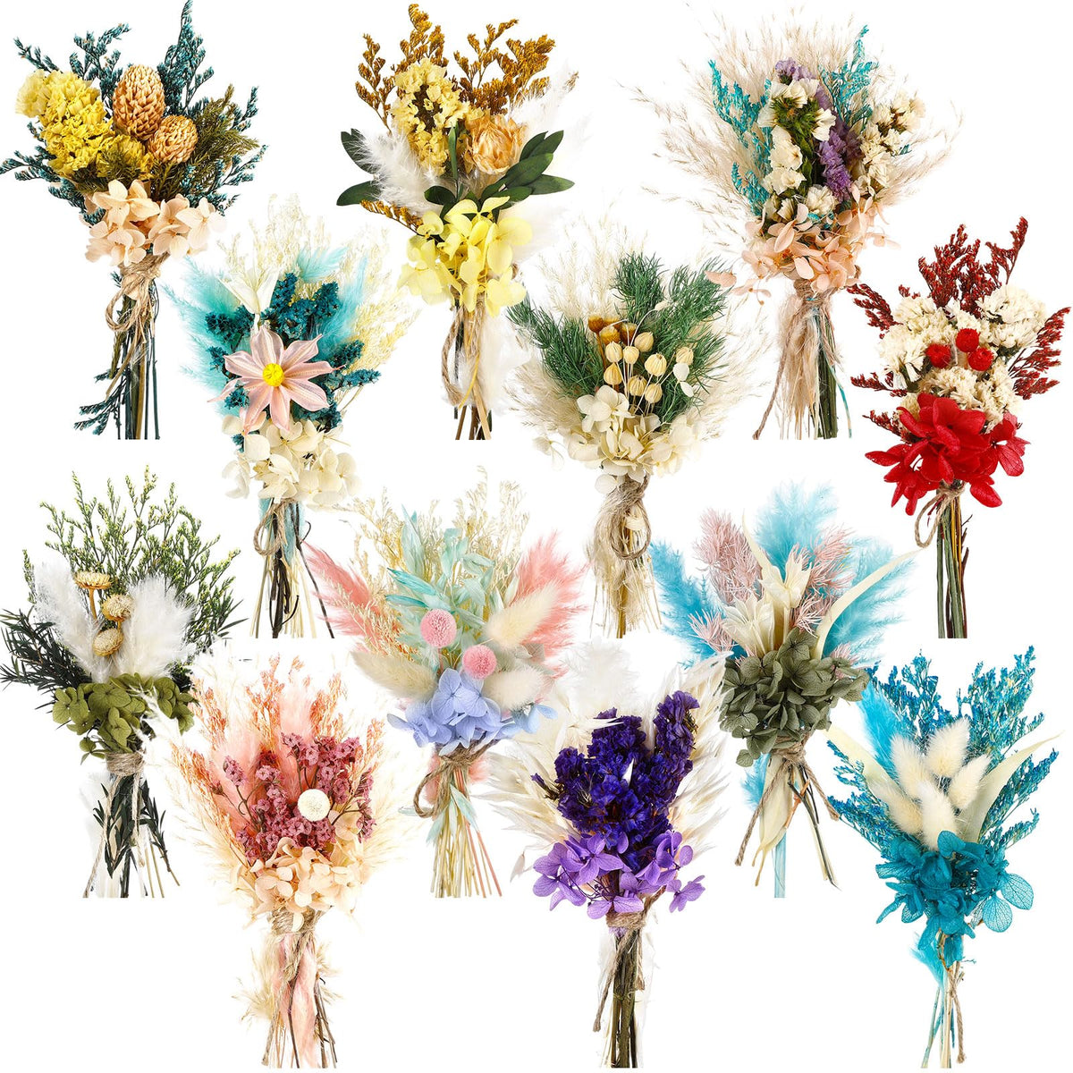 Layhit 12 Pcs Mini Dried Flower Bouquet Boho for Wedding,Romantic