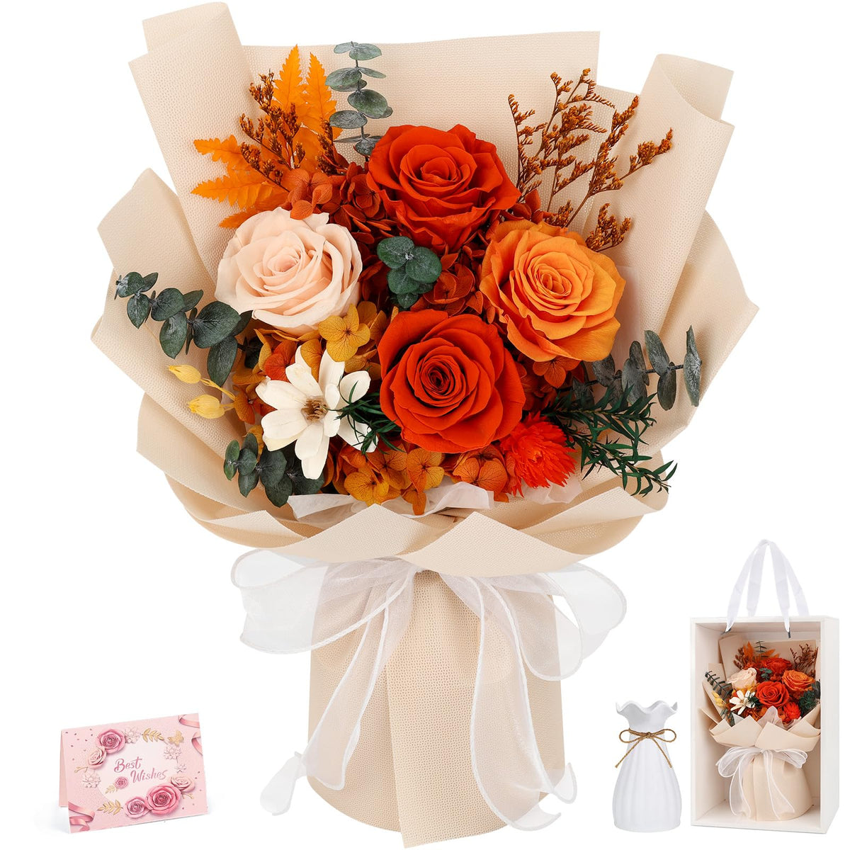 Flowers for Delivery Prime Preserved Flowers Bouquet with Vase, Pink