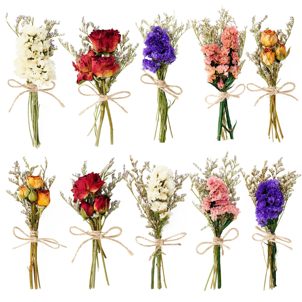 12/24 Pack Dried Flowers for Vase Various Mini Bouquet Dried Small Wildflowers Natural Real Flowers Bulk for Crafts DIY Wedding Decor (24, Plain Colour)