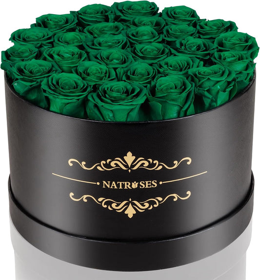 NATROSES Gifts for Her 27 Piece Forever Preserved Roses in a Box, Preserved Flowers for Delivery Birthday, Flowers Gifts for Mothers Day, Forest Green