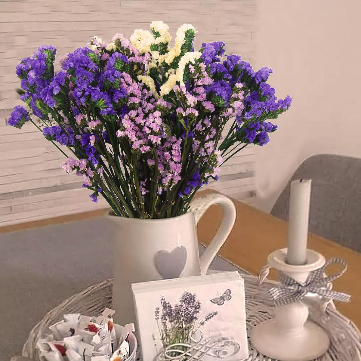 Dried Flowers Bundles Forget Me Not with Stems Natural Dried Flowers Purple Pink and White Preserved Dried Flowers Bouquet for Floral Arrangements Wedding Party DIY Resin Vase Home Decoration