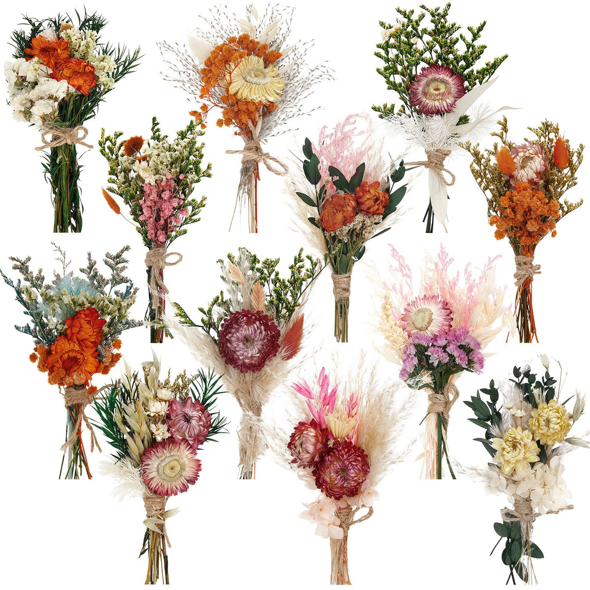 Layhit 12 Pcs Mini Dried Flower Bouquet Boho for Wedding,Romantic