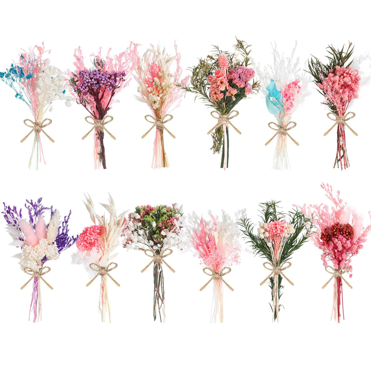 12/24 Pack Dried Flowers for Vase Various Mini Bouquet Dried Small Wildflowers Natural Real Flowers Bulk for Crafts DIY Wedding Decor (24, Plain Colour)
