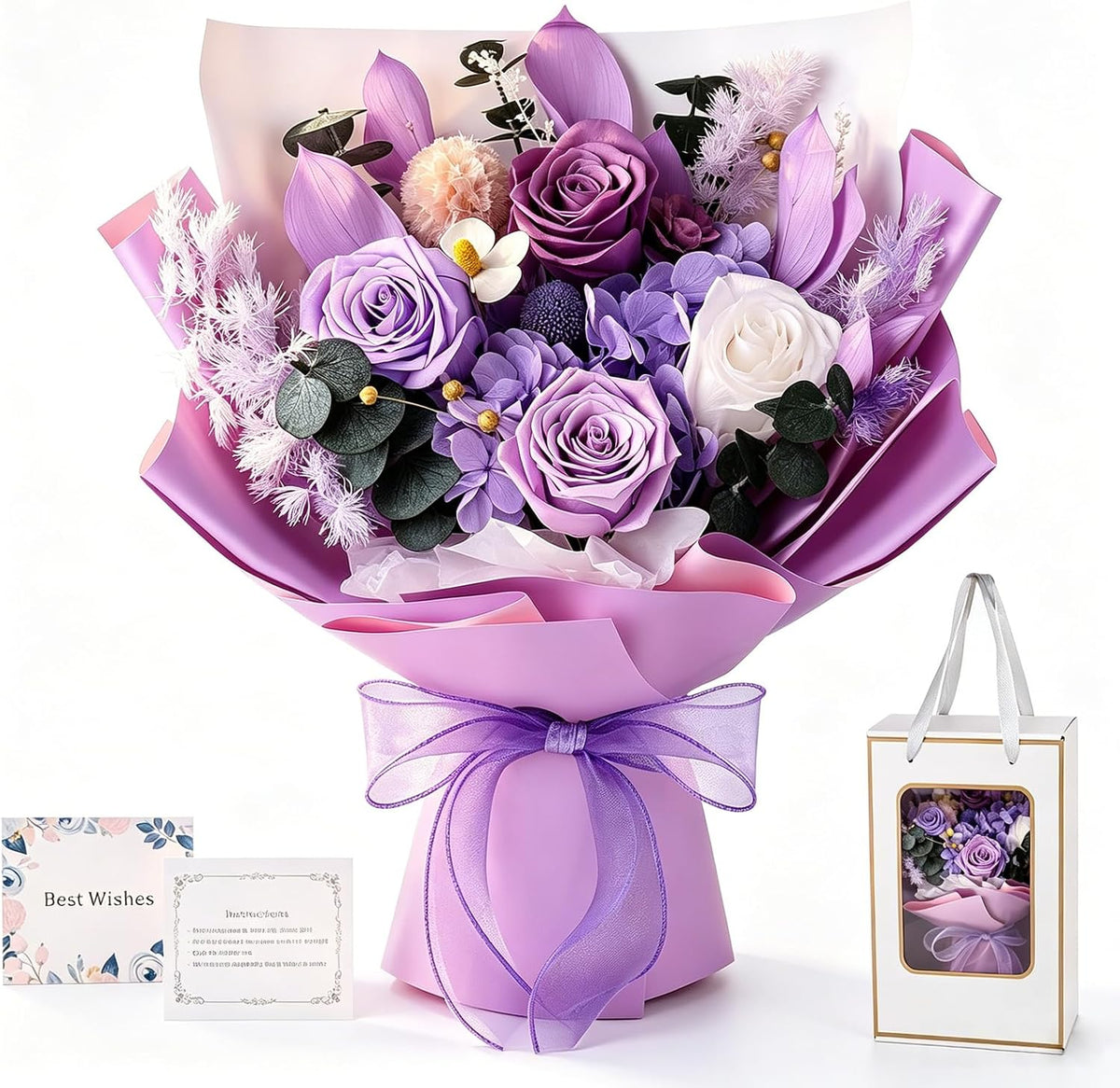 Preserved Purple Roses Bouquet Real Forever Flowers Gift for Women