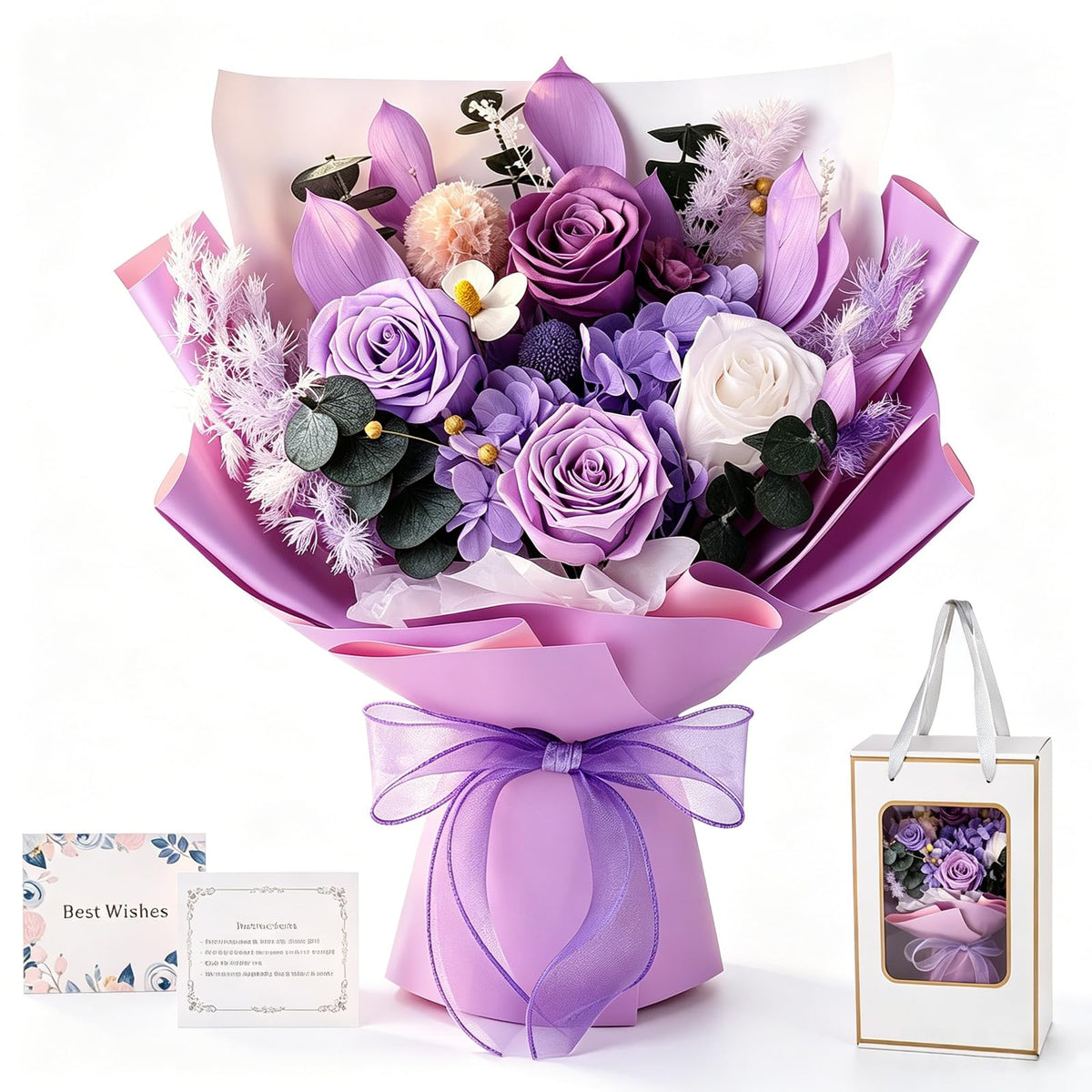 Preserved Purple Roses Bouquet Real Forever Flowers Gift for Women