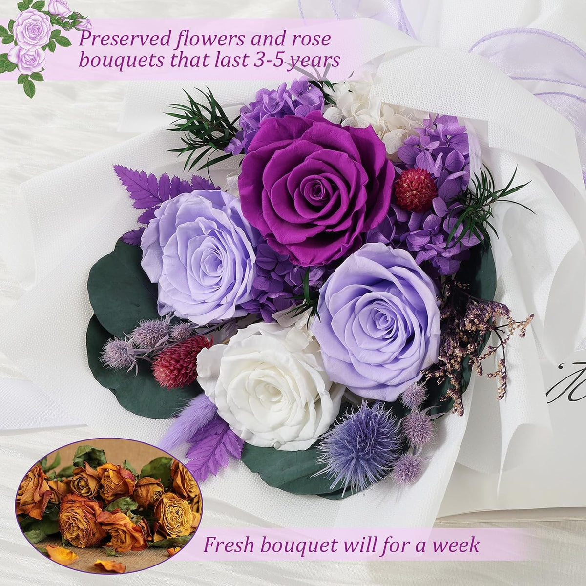 Flowers for Delivery Prime Preserved Real Roses Bouquet Save 3-5 Years