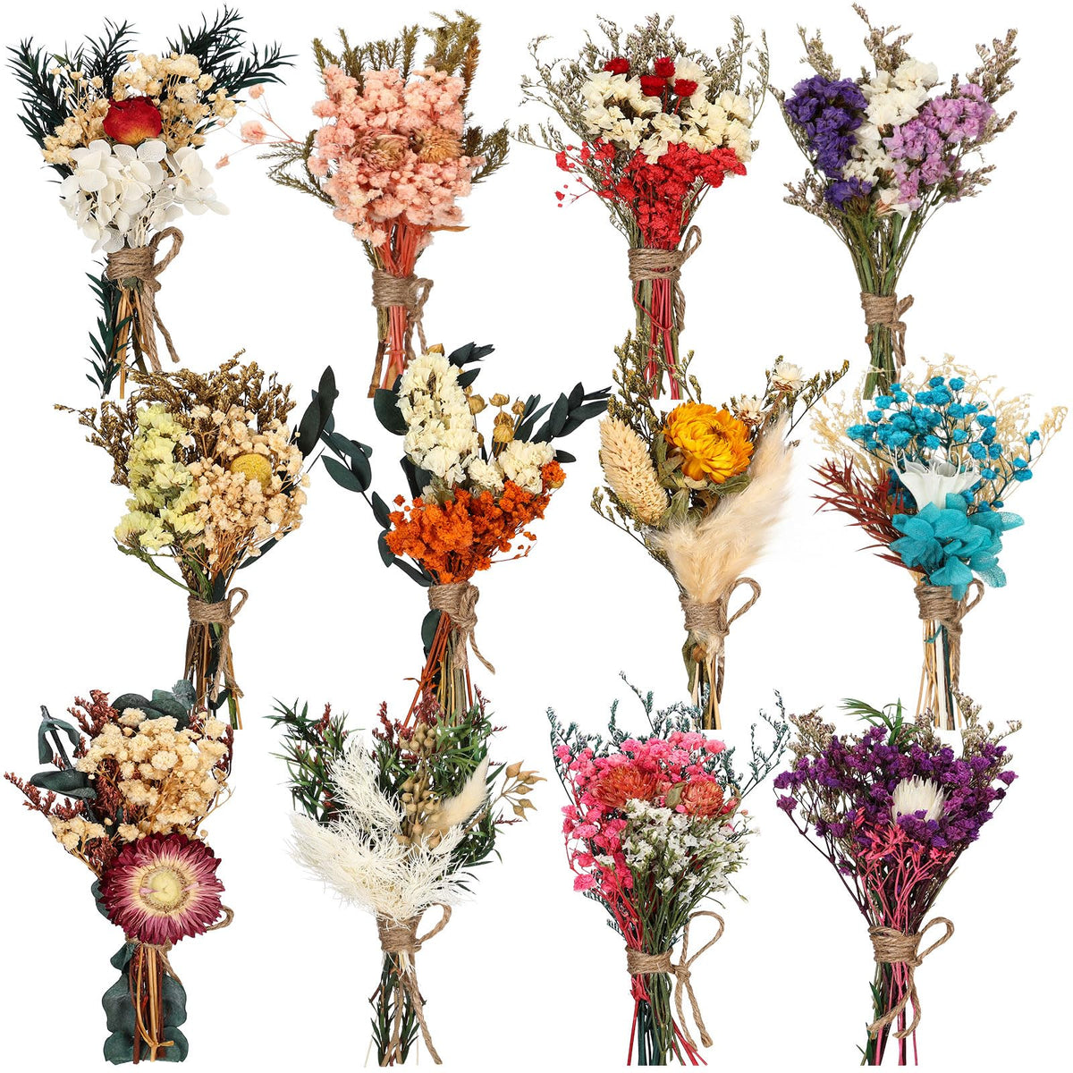 Layhit 12 Pcs Mini Dried Flower Bouquet Boho for Wedding,Bright