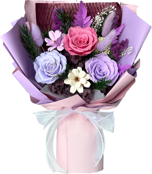 Preserved Roses Eternal Flowers Real Purple Roses that Last 3 Years Home Decor Birthday Gifts for Women Mothers Day Flowers for Wife