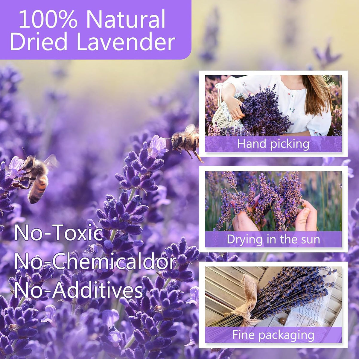 Uieke Natural Dried Lavender Bundles, 280-300 Stems, 180g/6.35oz