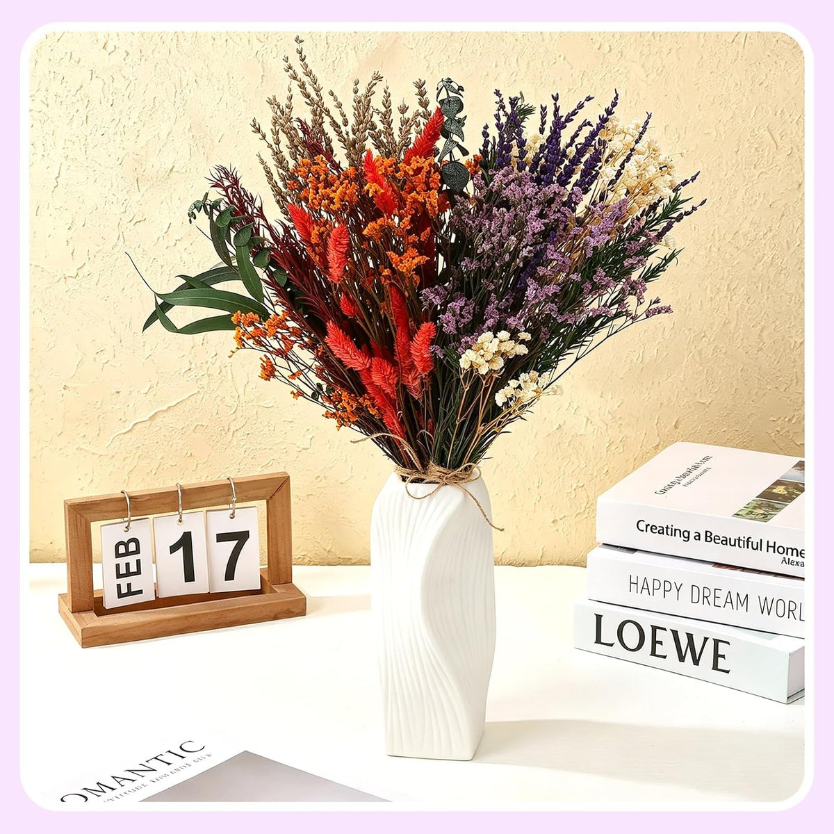 2 Pack Purple Orange Large Dried Fall Flower Bouquets