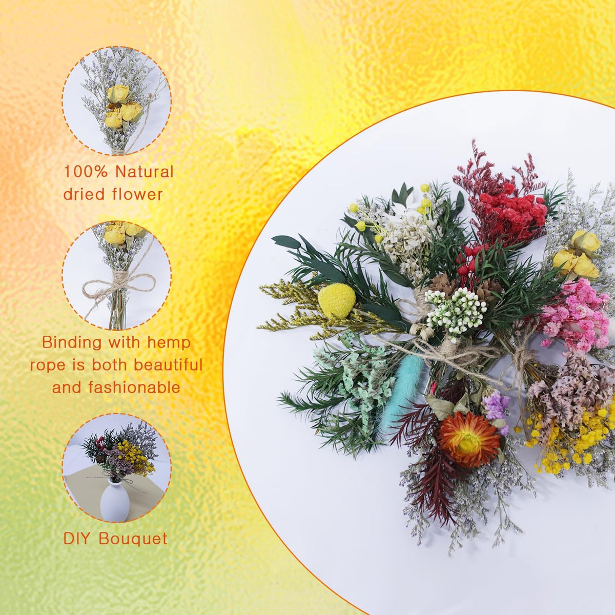 TooGet 9Pcs Mini Dried Flower Bouquets Real Small Boho Floral Bouquet Natural Dried Flowers for DIY Crafts Cake Gift Packaging Wedding Decor and Home Decorations