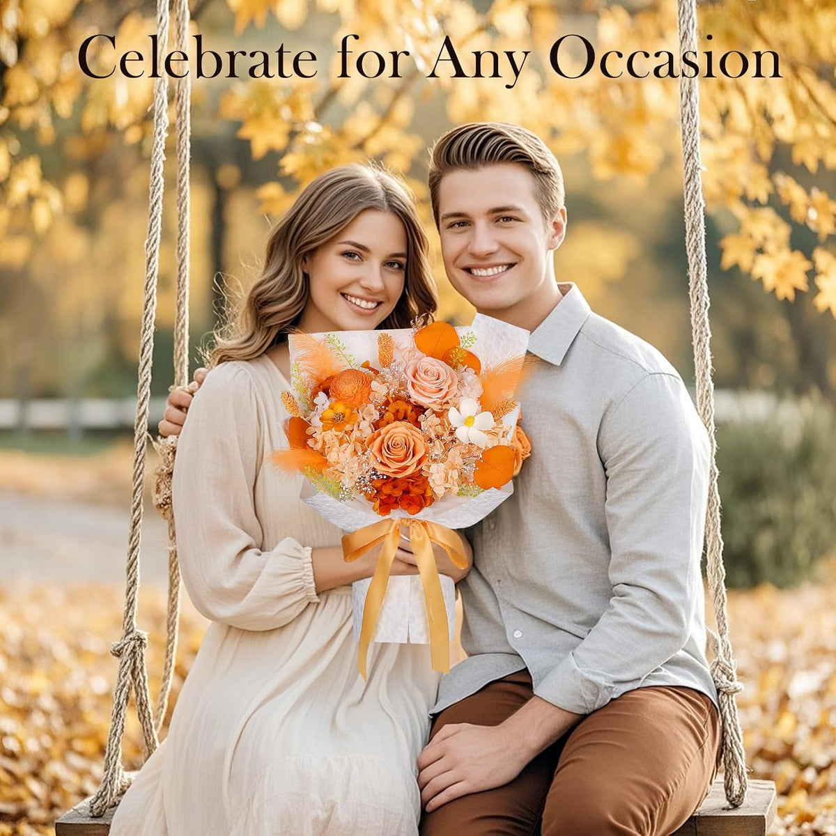 Preserved Flowers for Delivery, Orange Flower Bouquet, Gifts for Women Mom