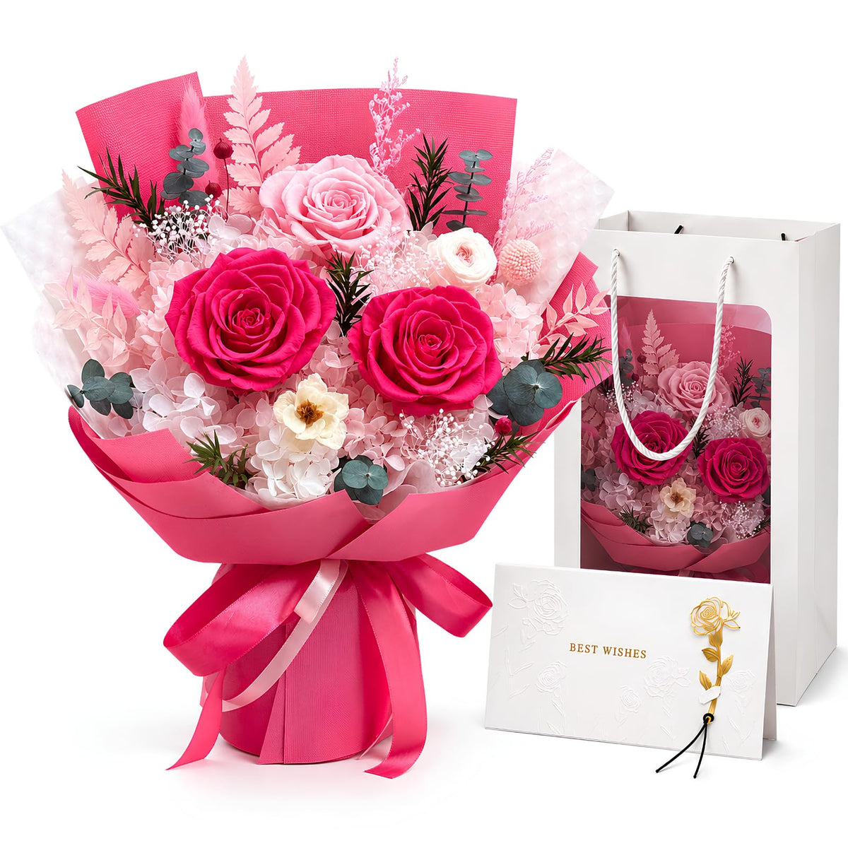 Preserved Purple Rose Bouquet, 100% Real Flowers for Women Mother Wife, Long-Lasting Eternal Roses with Gift Box, Forever Flowers for Anniversary Birthday Mother's Day, Lasts 1-3 Years