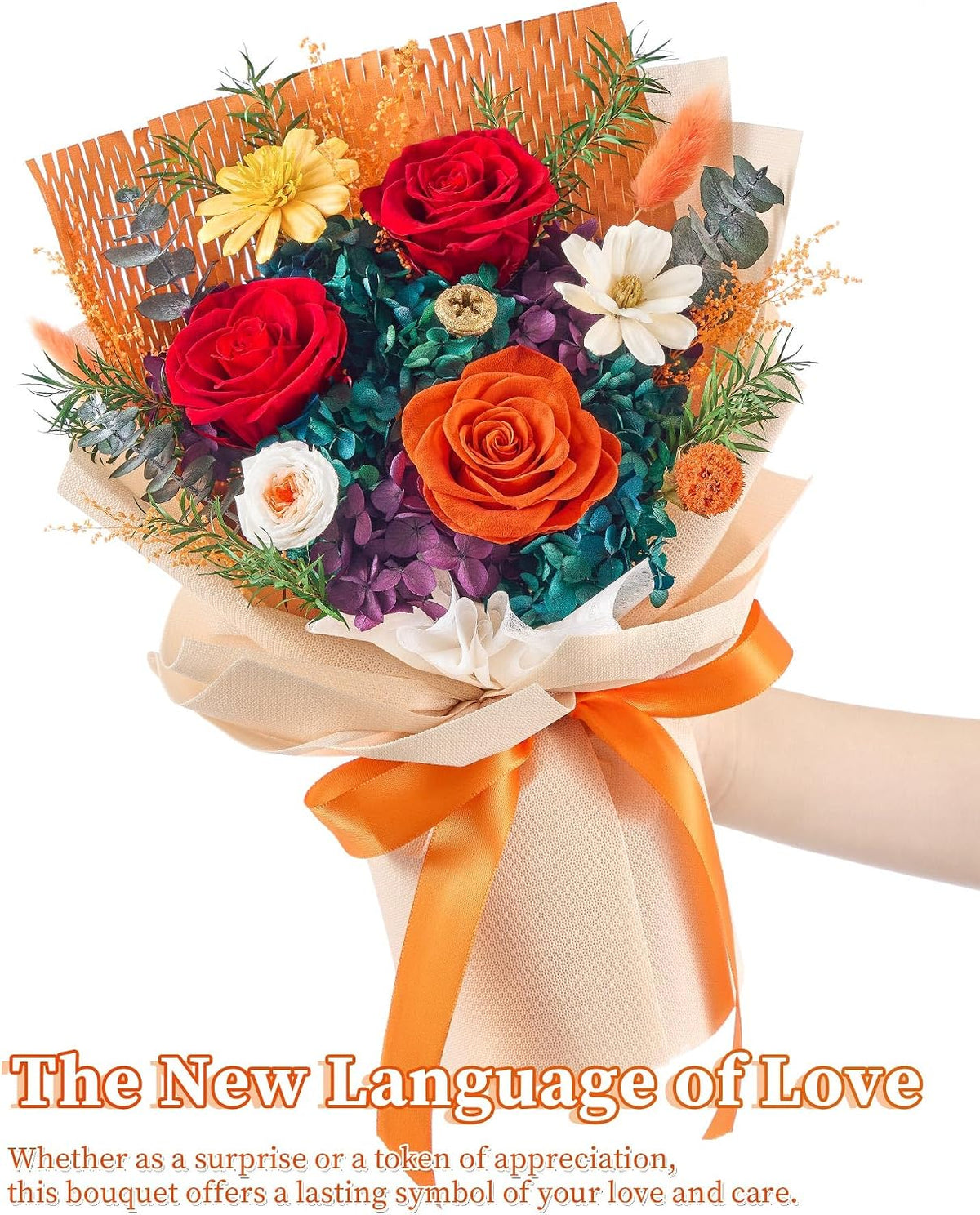 Flowers for Delivery Prime Preserved Flowers Bouquet Birthday Gifts, Orange