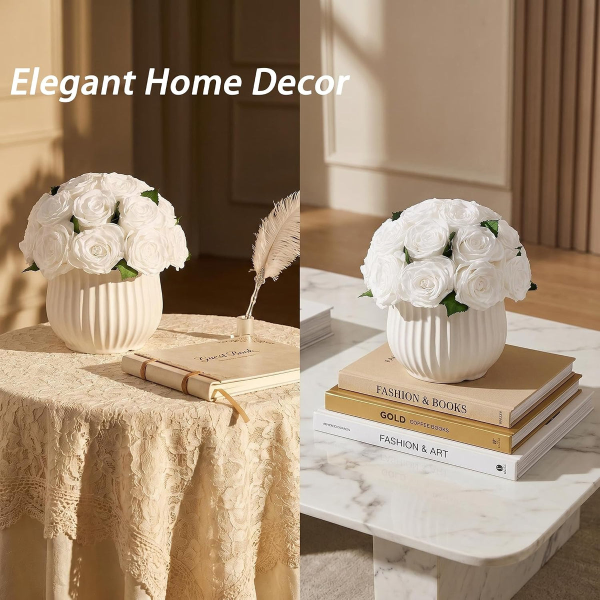 Preserved Roses in Vase,25Pcs Forever Roses with Ceramic Vase,Long Lasting Natural Flowers for Table Decor, Centerpieces for Tables,Party,Weeding,Birthday
