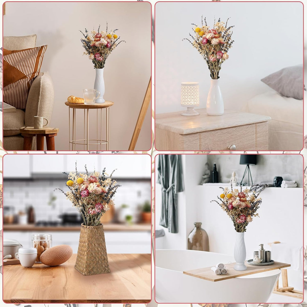 Pink Dried Flowers Bouquet Set Rustic Boho Flowers