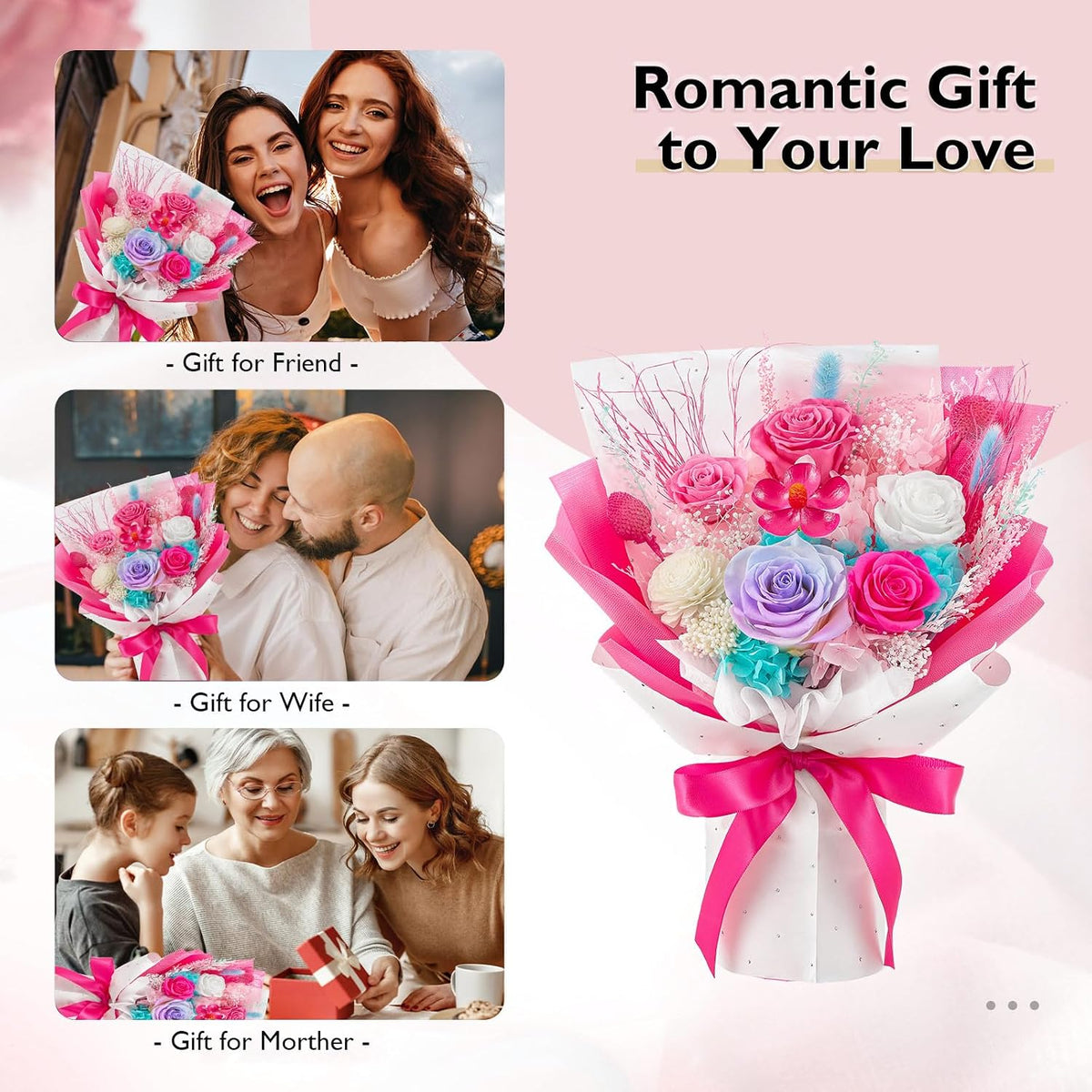 Preserved Flower Bouquet Forever Flower Flower for Delivery Prime, Hot Pink