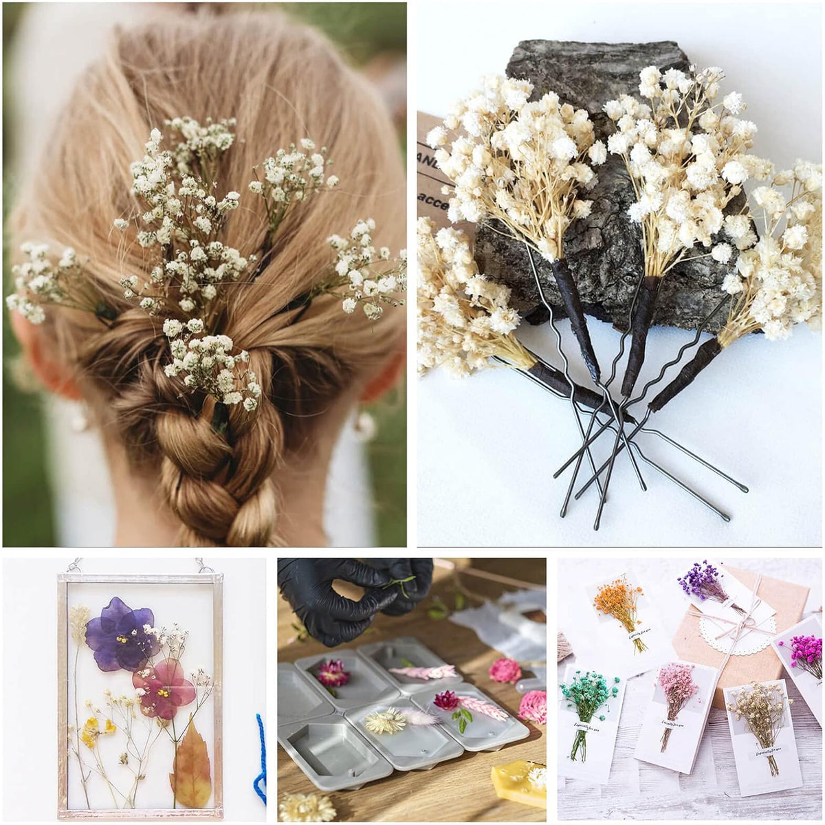 3000+ Mini Dried Baby's Breath Flowers 6'', Natural Ivory White Flowers