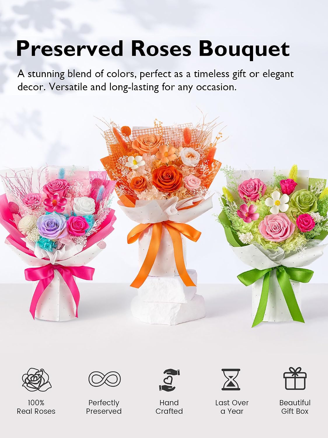 Preserved Flower Bouquet Forever Flower Flower for Delivery Prime, Hot Pink