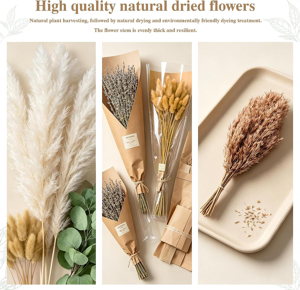 275 PCS Mixed Dried Eucalyptus Stems & Lavender Flowers with Pampas Grass, Bunny Tails, Preserved Eucalyptus, Dried Flower Bouquet for Vase, Boho Wedding, Home, Bathroom & Rustic Decor