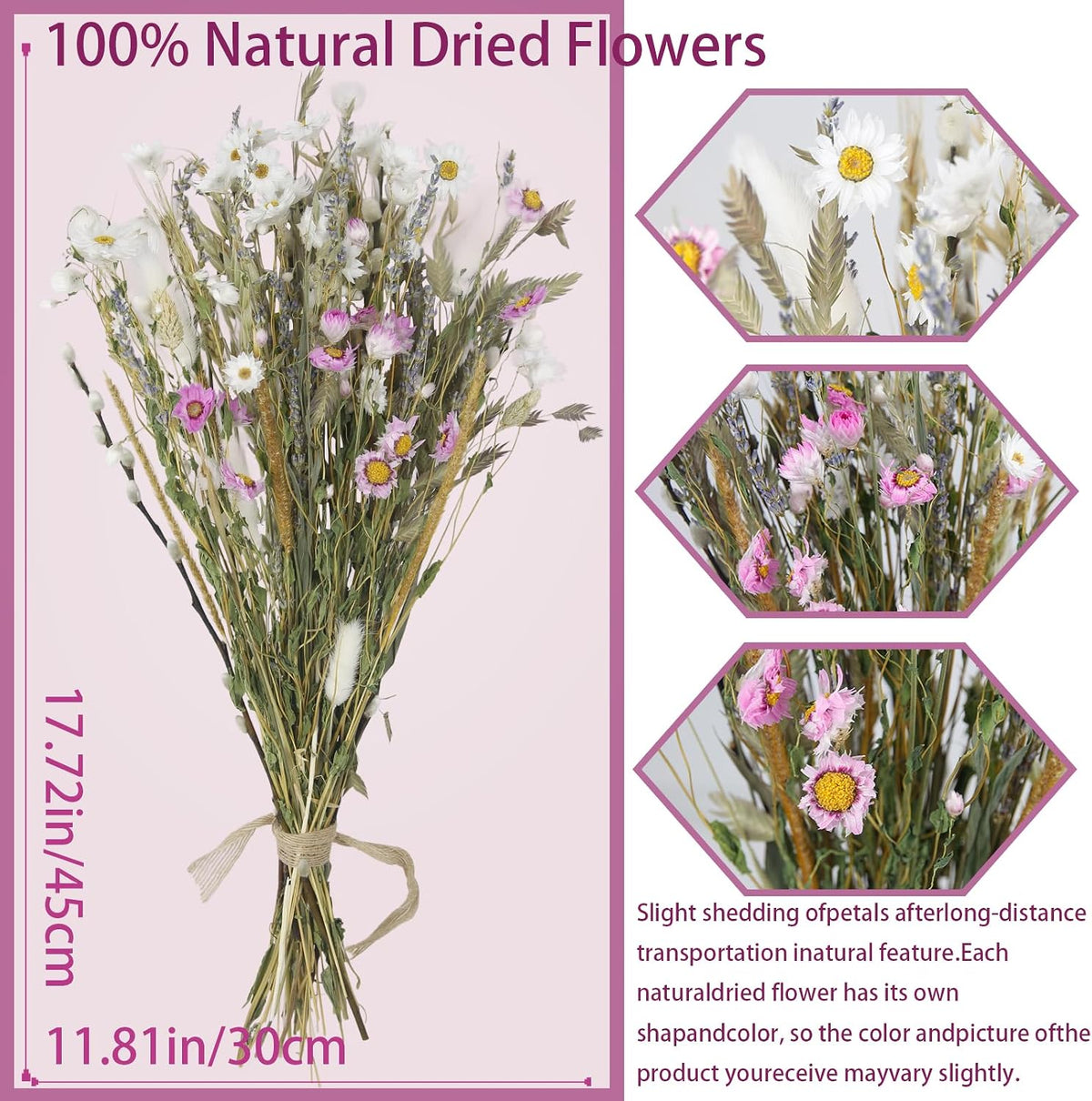 Dried Flowers Bouquet Natural Daisy Flower Dried Lavender Bunny Tails Gerber Daisies Wheat Stalks 17" Farmhouse Flowers for Rustic Boho Wedding Arrangements Home Centerpiece Decoration DIY