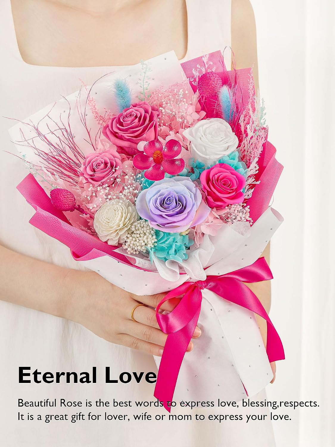 Preserved Flower Bouquet Forever Flower Flower for Delivery Prime, Hot Pink