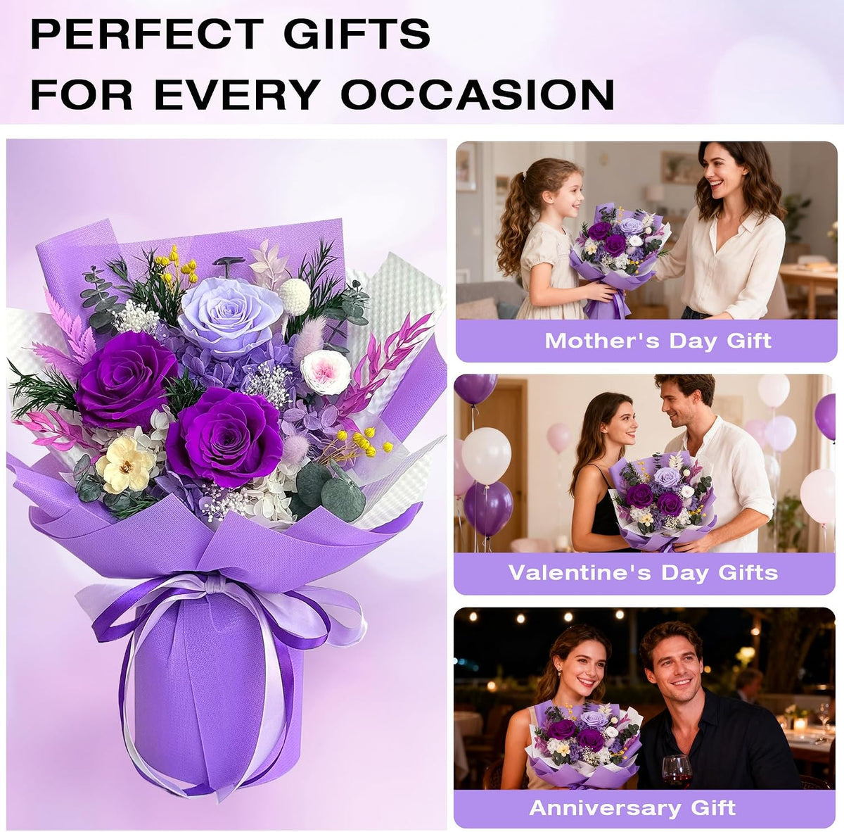 Flowers for Delivery, Preserved Flowers Bouquets, Birthday Gifts for Women Mom