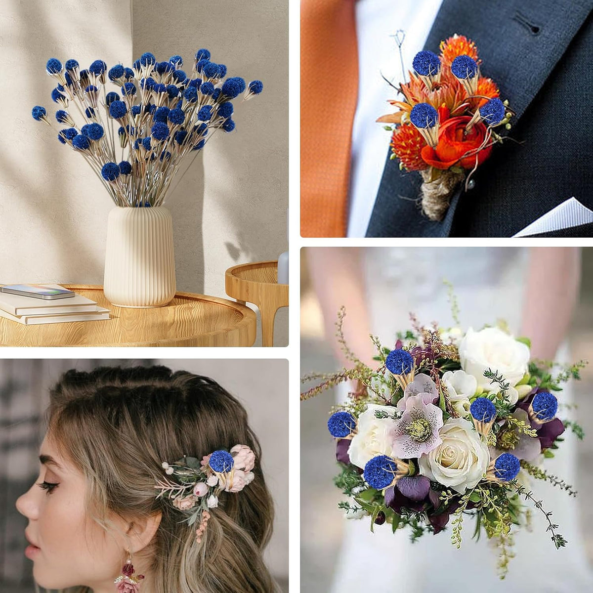 40 Pcs Blue Dried Thistle Flowers, Natural 17" Floral Bouquet