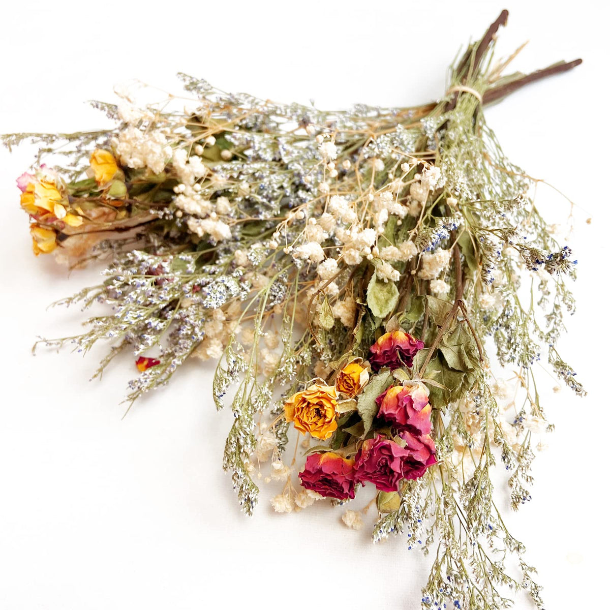L'BREVOGA Dried Flower Spray Rose Bouquets, 2 Bunches 100% Natural Flowers, Miniature Roses with Baby’s Breath for Decoration Home Party (Spray Rose)