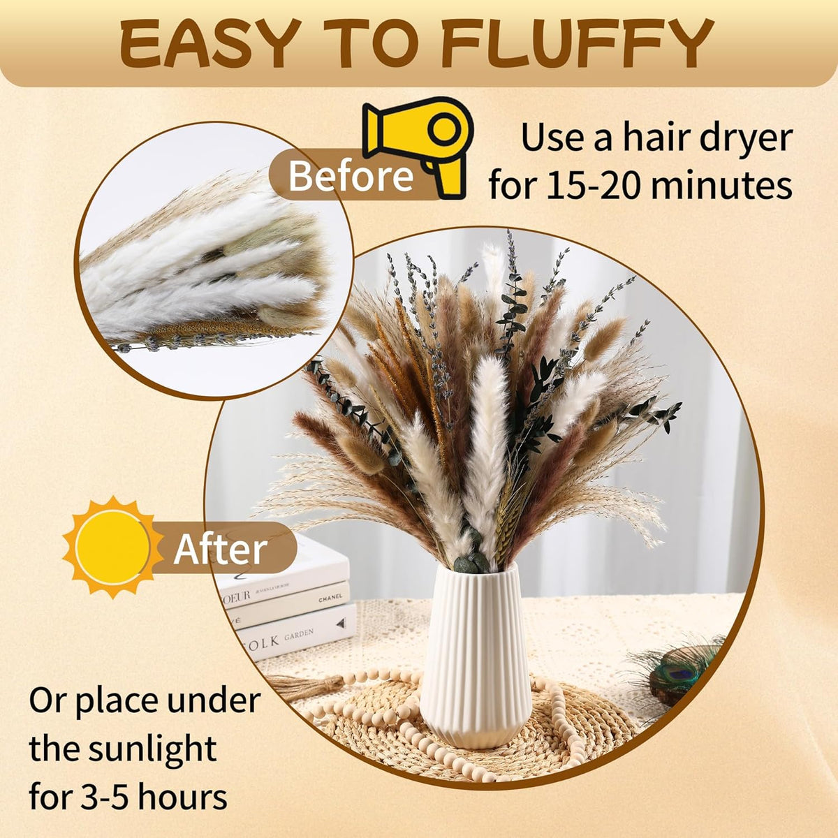 Bpole Dried Pampas Grass Bouquet -92 Pcs 11-13inch 9 Styles Boho Decor