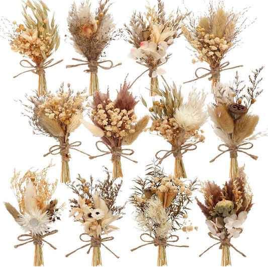 Layhit 12 Pcs Mini Dried Flower Bouquet Boho for Wedding,Rustic