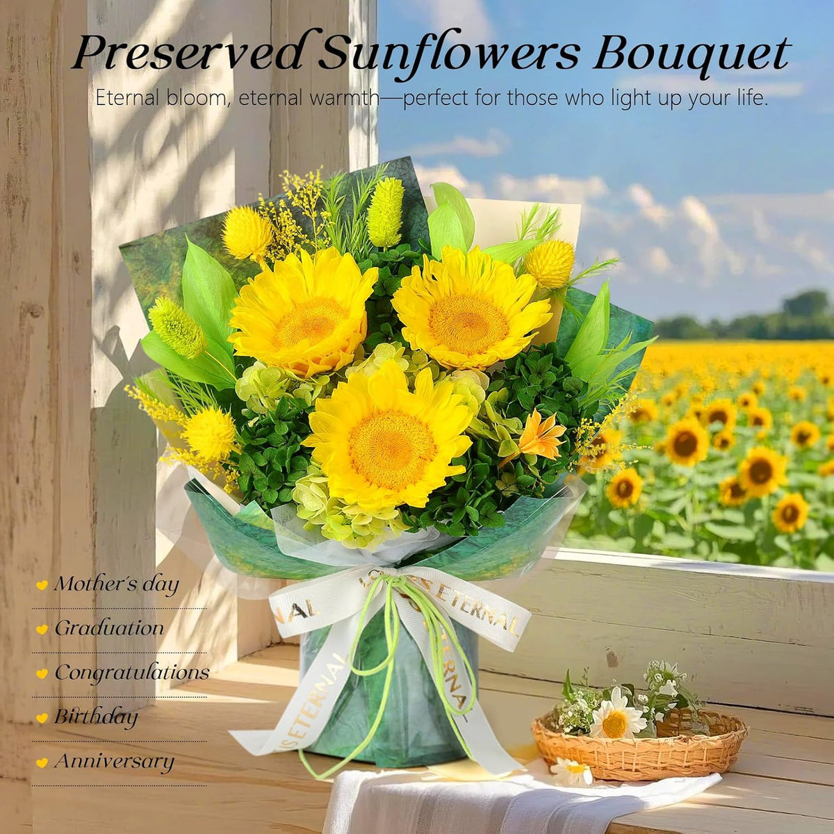 Preserved Sunflower Bouquet, Flowers for Delivery, Gifts for Women Mom