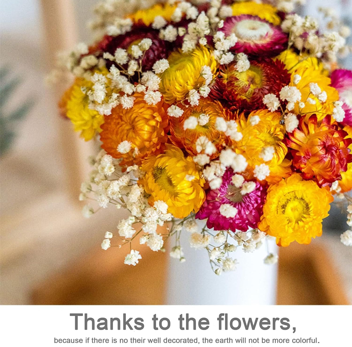 24 Pcs Dried Straw Flowers Daisy, Natural Orange Helichrysum Bouquet