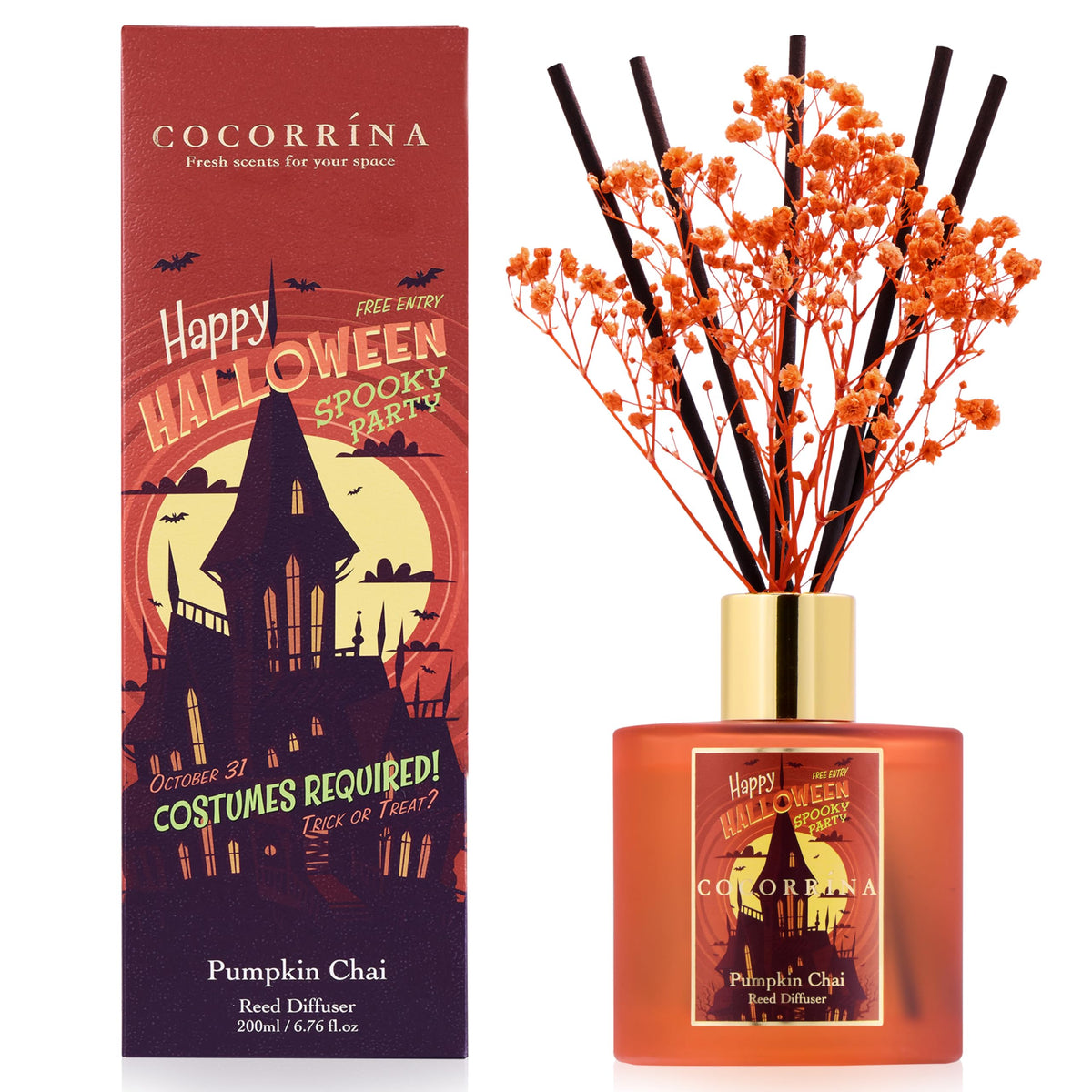 Cocorrína Premium Reed Diffuser Set with Preserved Baby's Breath & Cotton Stick Sandalwood Rose | 6.7oz Scent Fragrance Oil Diffuser for Bedroom Bathroom Home Décor