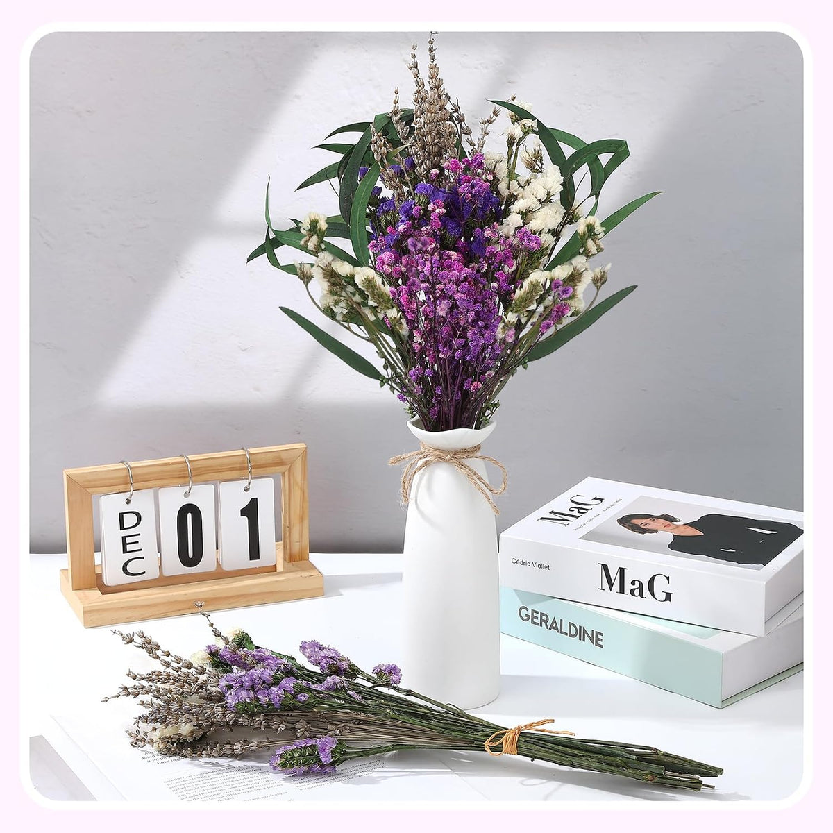 2 Pack Purple White Large Dried Flower Bouquets