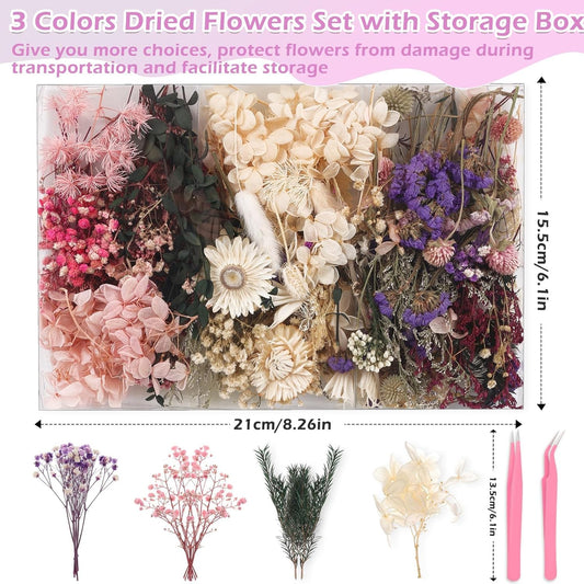 Comkrivy Real Dried Flowers 100% Natural Dried Flowers, Mixed Colors Dried Leaf Flowers for DIY Arts and Crafts Candles Resin Jewelry Nail Pendant Cards Scrapbooking Wedding Home Decoration