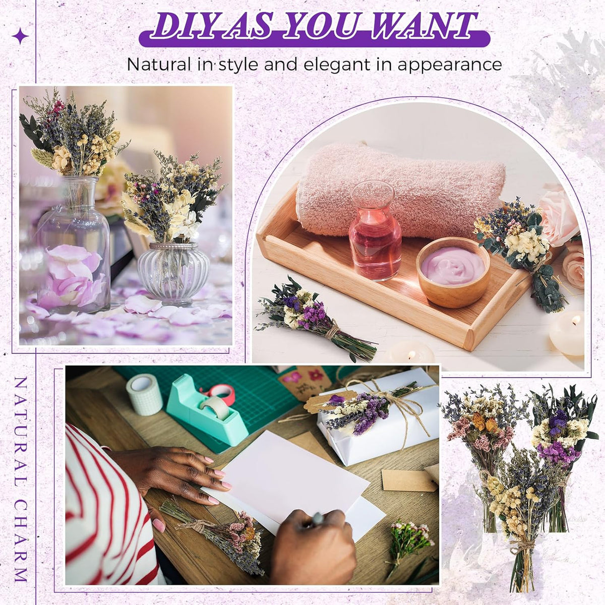 Layhit 12 Pcs Mini Dried Flower Bouquet Boho for Wedding,Romantic