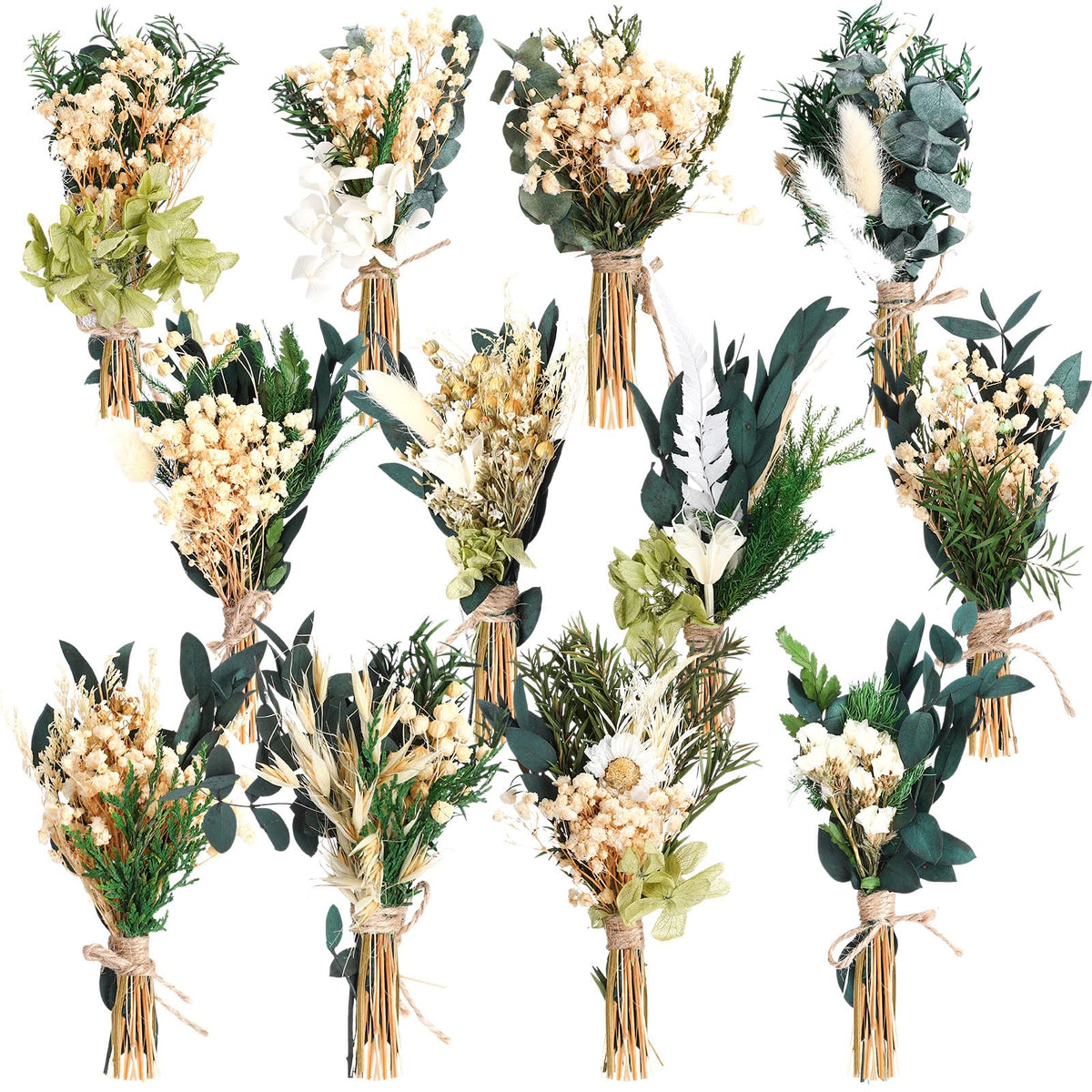 Layhit 12 Pcs Mini Dried Flower Bouquet Boho for Wedding,Romantic