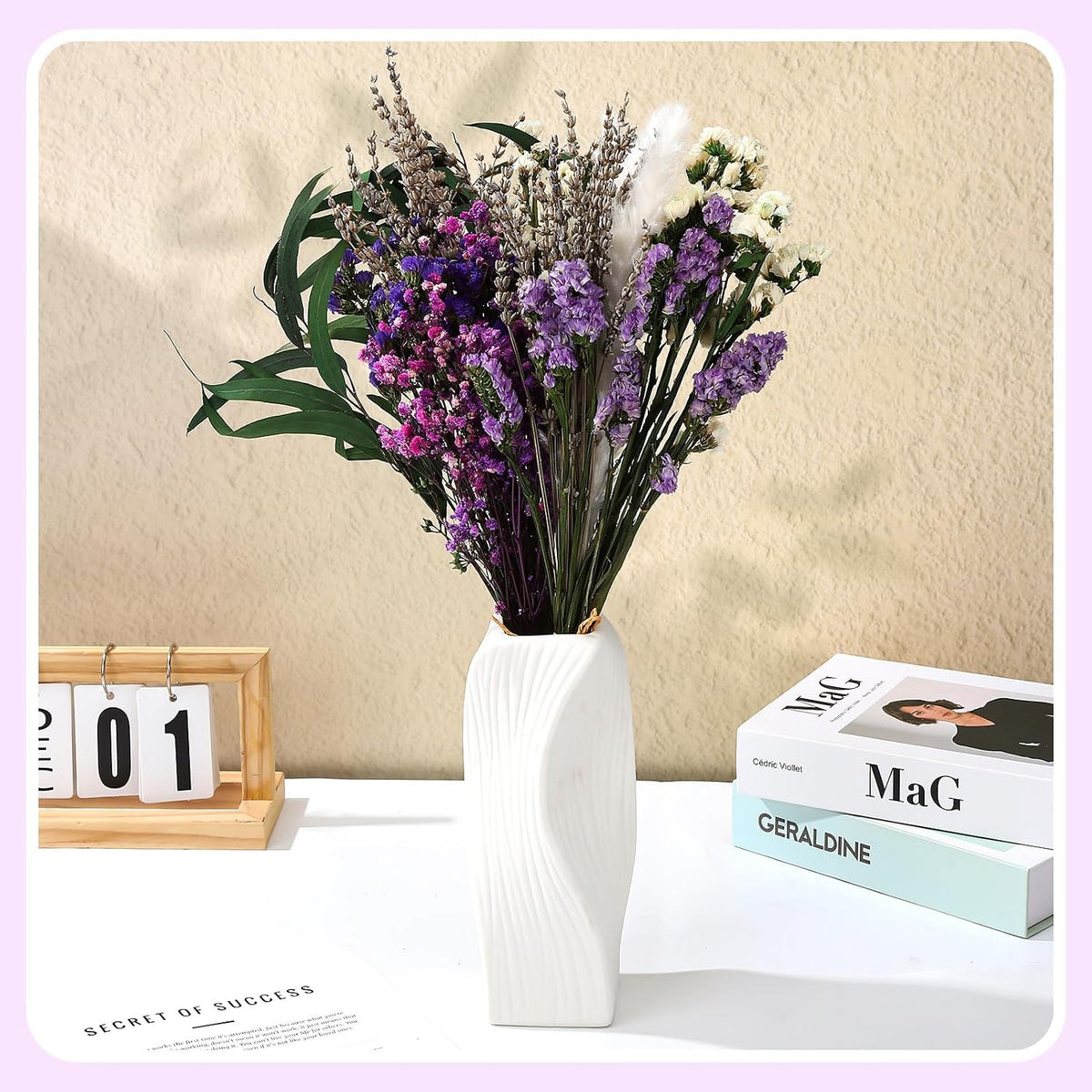 2 Pack Purple White Large Dried Flower Bouquets