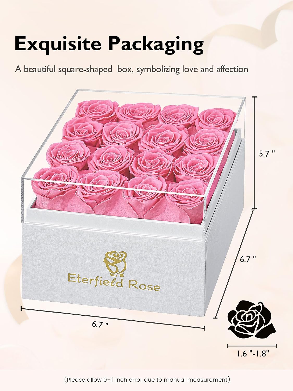 Forever Flower Preserved Rose that Last Over a Year Rose Box Pink