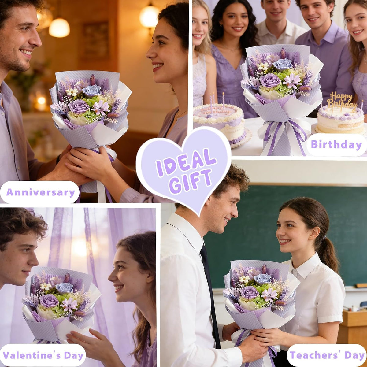 Purple Long‑Lasting Preserved Flower Bouquet with Gift Box