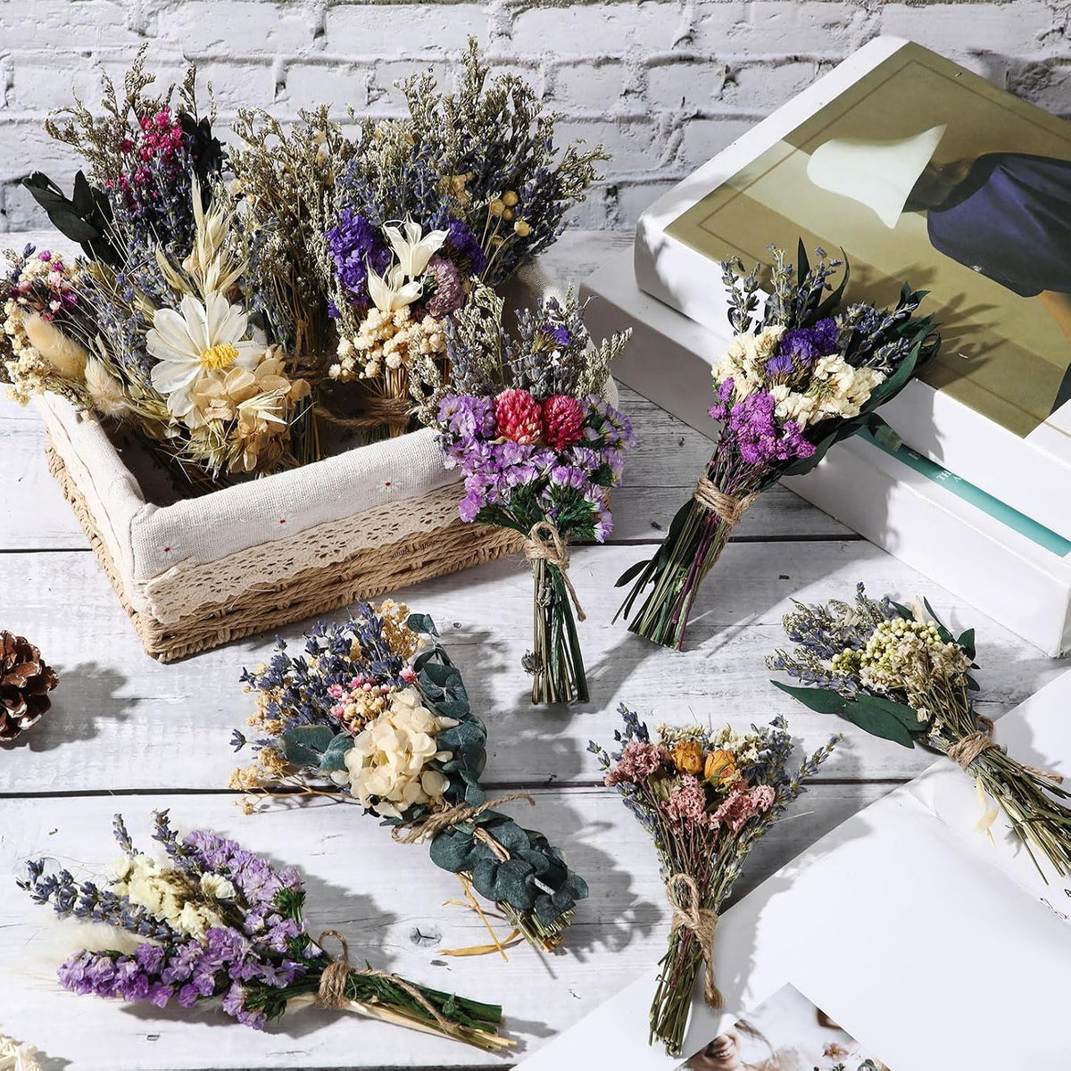 Layhit 12 Pcs Mini Dried Flower Bouquet Boho for Wedding,Romantic