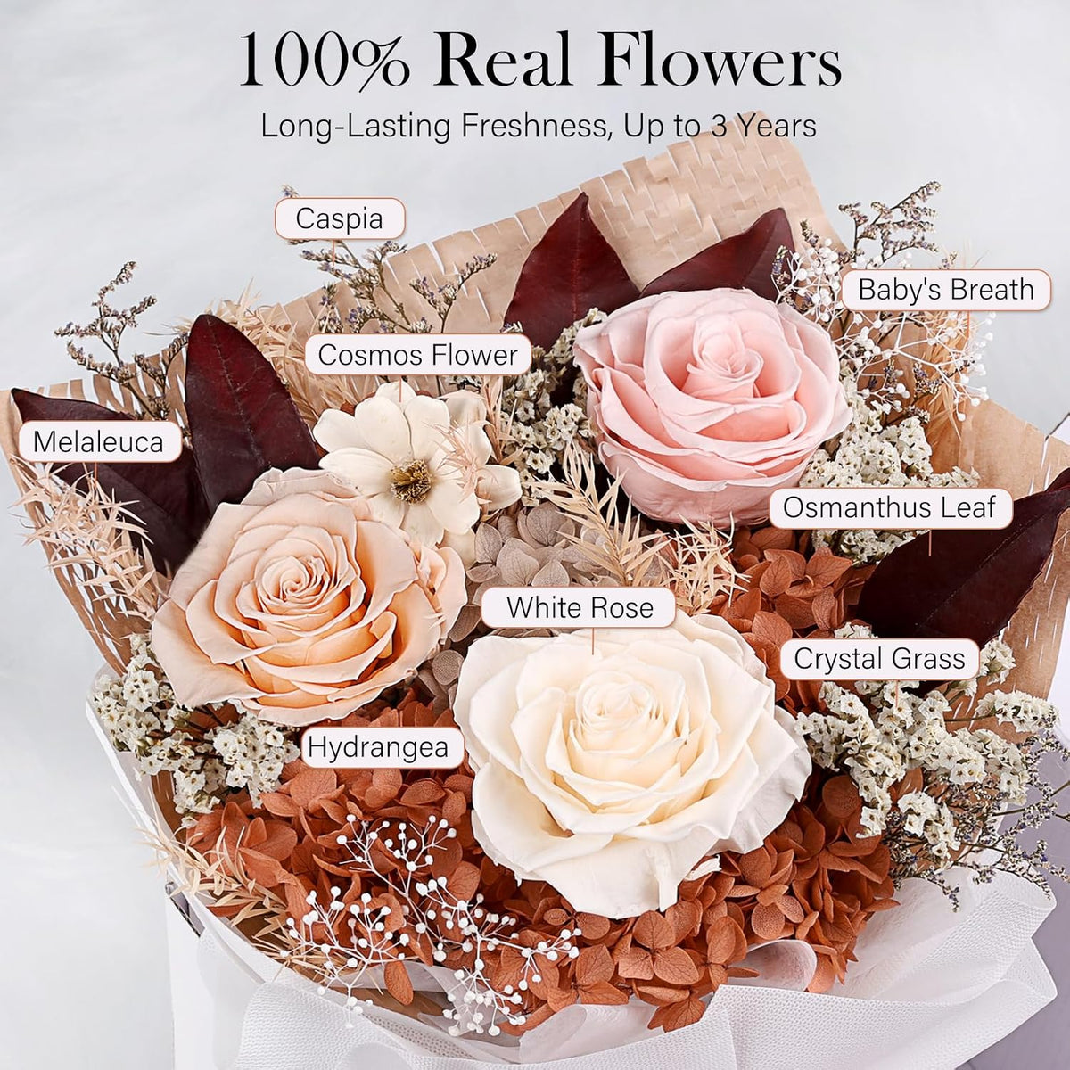 Preserved Flowers for Delivery, Champagne Flower Bouquet, Gifts for Grandma