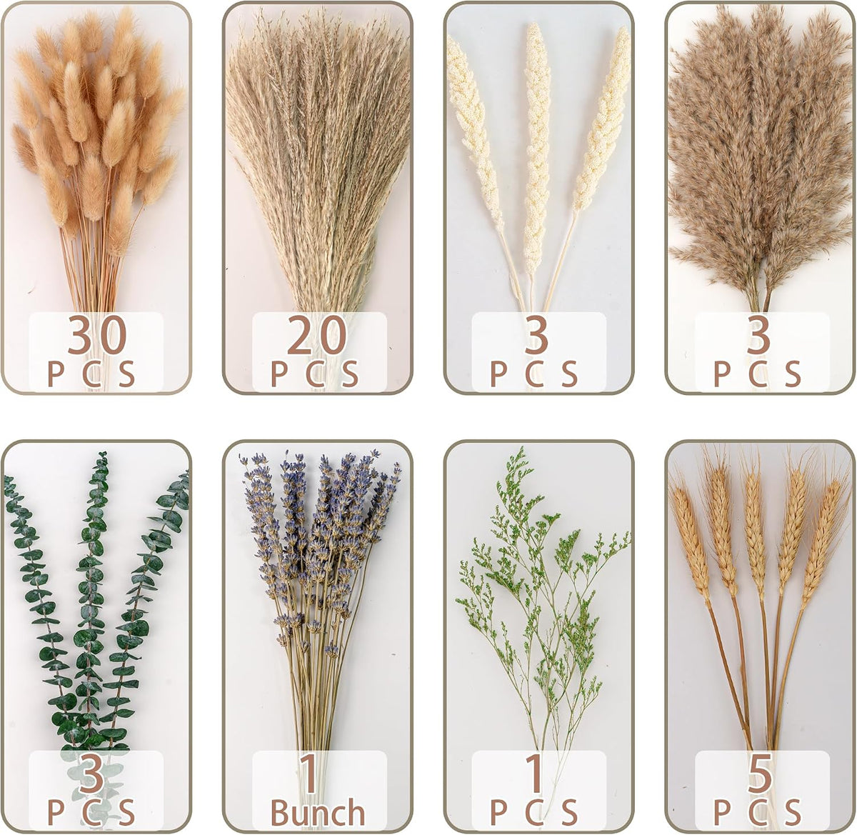 Boho Dried Flower Bouquet – Pampas Grass Bouquet with Lavender, Eucalyptus, Wheat & Bunny Tail – Rustic Dried Floral Arrangement for Olive Green Decor, Farmhouse Flowers, and Wedding Centerpieces